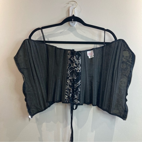 SHIRLEY OF HOLLYWOOD Sz 32 Boning Lace Up Zipper Closure Skull Corset Bustier - Picture 5 of 10